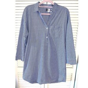 H&M Blue Striped Button-Up Shirt Dress size 10 Women’s